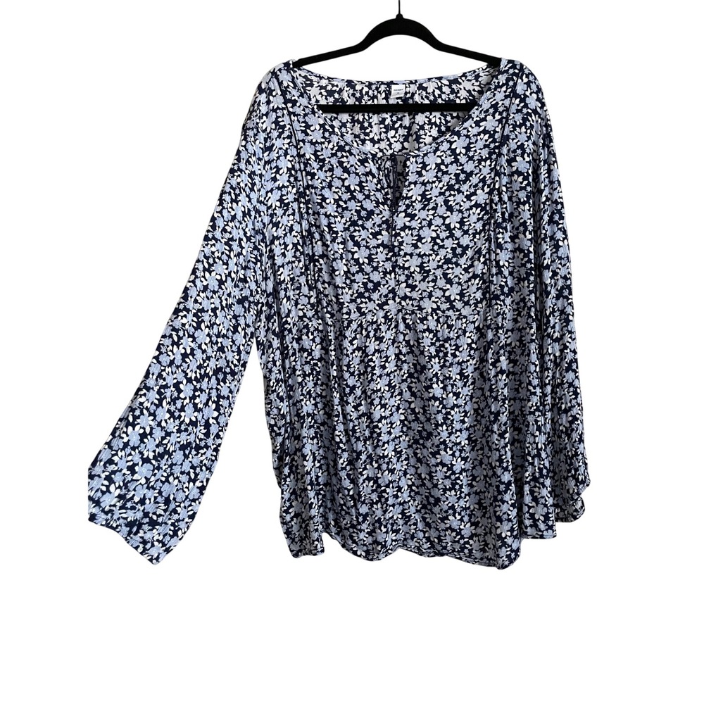 Old Navy Blue Floral Bohemian Blouse 3X Plus Boho Top Hippie Flowy Cottagecore